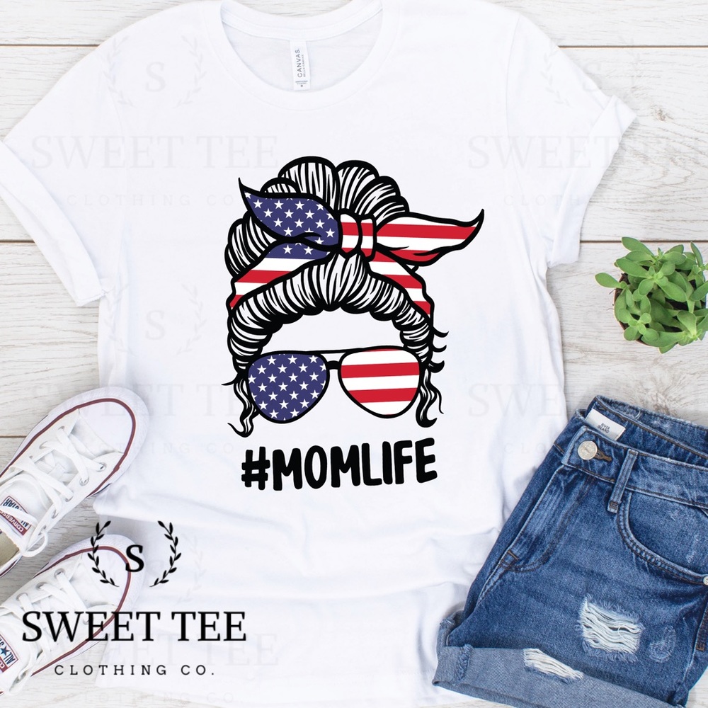 American Flag Messy Bun Graphic Tee Women’s